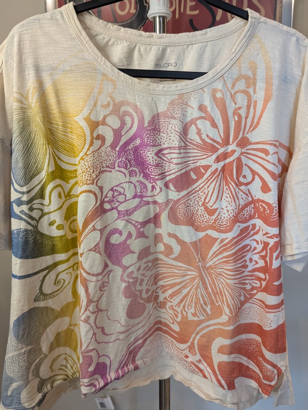 $22 Anthropologie Pilcro Women's XL Butterfly Graphic Cotton Notched Hem Tee EUC - Picture 2 of 8
